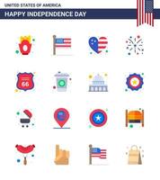 Set of 16 Modern Flats pack on USA Independence Day shield usa heart american firework Editable USA Day Vector Design Elements