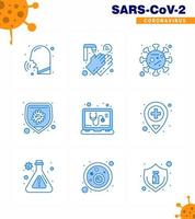 iconos de conjunto de prevención de coronavirus 9 icono azul como comprobar enfermedad veinte segundos bacteria epidemia coronavirus viral 2019nov elementos de diseño de vector de enfermedad