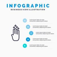 Finger Four Gesture Down Line icon with 5 steps presentation infographics Background vector