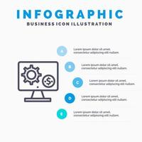 Generator Monitor Screen Setting Gear Money Line icon with 5 steps presentation infographics Background vector