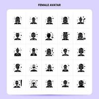 conjunto de iconos de avatar femenino sólido 25 diseño de estilo de glifo vectorial conjunto de iconos negros diseño de ideas de negocios web y móvil ilustración vectorial vector