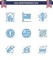 Pack of 9 USA Independence Day Celebration Blues Signs and 4th July Symbols such as eagle bird usa american eagle Editable USA Day Vector Design Elements