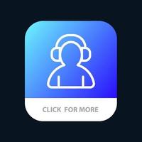 Avatar Support Man Headphone Mobile App Button Android and IOS Line Version vector