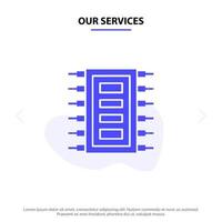 Our Services Tech Hardware Chip Computer Connect Solid Glyph Icon Web card Template vector