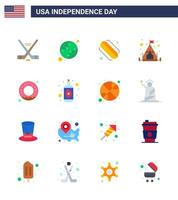 16 USA Flat Pack of Independence Day Signs and Symbols of alcohol food american donut camping Editable USA Day Vector Design Elements