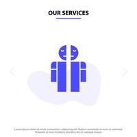 Our Services Man Broken Broken Medical Human Solid Glyph Icon Web card Template vector