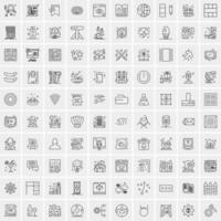 paquete de 100 iconos de líneas universales para móviles y web vector