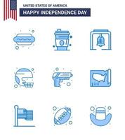 feliz día de la independencia 9 paquete de iconos de blues para web e imprimir casco de alerta de deporte unido elementos de diseño de vector de día de estados unidos editables estadounidenses
