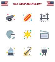 9 USA Flat Pack of Independence Day Signs and Symbols of star military building badge football Editable USA Day Vector Design Elements