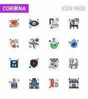 Covid19 icon set for infographic 16 Flat Color Filled Line pack such as wash hand protect hands room hospital viral coronavirus 2019nov disease Vector Design Elements
