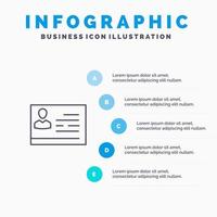 licencia para trabajar tarjeta de licencia tarjeta de identidad icono de línea de identificación con 5 pasos antecedentes de infografía de presentación vector