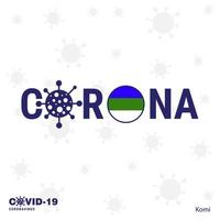 komi coronavirus tipografía covid19 bandera del país quédese en casa manténgase saludable cuide su propia salud vector