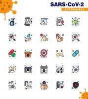 Covid19 icon set for infographic 25 Flat Color Filled Line pack such as protect insurance mobile information xray viral coronavirus 2019nov disease Vector Design Elements