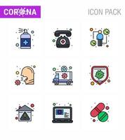 Coronavirus awareness icons 9 Filled Line Flat Color icon Corona Virus Flu Related such as illness covid emergency cough intect viral coronavirus 2019nov disease Vector Design Elements