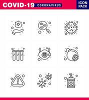 Covid19 Protection CoronaVirus Pendamic 9 Line icon set such as face test corona lab virus viral coronavirus 2019nov disease Vector Design Elements