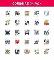 Coronavirus Precaution Tips icon for healthcare guidelines presentation 25 Flat Color Filled Line icon pack such as chemistry strand gloves genomic dna viral coronavirus 2019nov disease Vector De