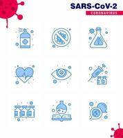 CORONAVIRUS 9 Blue Icon set on the theme of Corona epidemic contains icons such as eye care pulse virus heart research viral coronavirus 2019nov disease Vector Design Elements