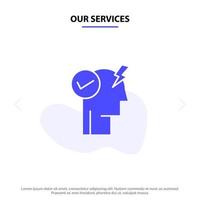 Our Services Brain Mind Power Power Mode Activate Solid Glyph Icon Web card Template vector