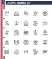 Modern Set of 25 Lines and symbols on USA Independence Day such as ball pumpkin cream food popsicle Editable USA Day Vector Design Elements
