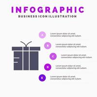 caja logística regalo global sólido icono infografía 5 pasos presentación antecedentes vector