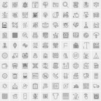 paquete de 100 iconos de líneas universales para móviles y web vector