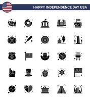 Big Pack of 25 USA Happy Independence Day USA Vector Solid Glyph and Editable Symbols of usa landmark bank golden bridge Editable USA Day Vector Design Elements