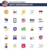 Modern Set of 25 Flats and symbols on USA Independence Day such as cream icecream men democratic declaration Editable USA Day Vector Design Elements