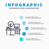 Comfort Desk Office Place Table Line icon with 5 steps presentation infographics Background vector