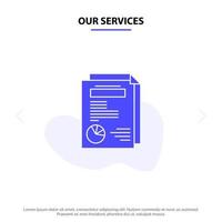 Our Services Page Layout Report Presentation Solid Glyph Icon Web card Template vector