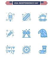 9 USA Blue Signs Independence Day Celebration Symbols of animal cream rail ice day Editable USA Day Vector Design Elements