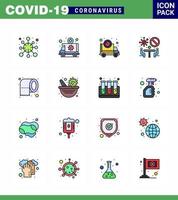 novedoso coronavirus 2019ncov 16 paquete de iconos de línea llena de color plano reunión prohibido transporte virus pandemia viral coronavirus 2019nov enfermedad vector elementos de diseño