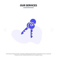 Our Services Key Keys Security Room Solid Glyph Icon Web card Template vector