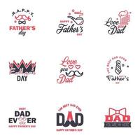 feliz día del padre saludo mano letras insignias 9 negro y rosa error tipográfico aislado en blanco plantilla de diseño de tipografía para cartel banner tarjeta de regalo camiseta impresión etiqueta pegatina estilo retro vintage vector