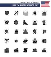 25 USA Solid Glyph Pack of Independence Day Signs and Symbols of building bbq usa barbecue landmark Editable USA Day Vector Design Elements