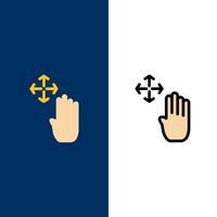 mano mano cursor arriba mantener iconos planos y llenos de línea conjunto de iconos vector fondo azul