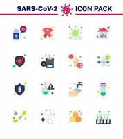 CORONAVIRUS 16 Flat Color Icon set on the theme of Corona epidemic contains icons such as quarantine risk ribbon virus epidemic viral coronavirus 2019nov disease Vector Design Elements