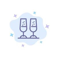 celebración copas de champán vítores brindando icono azul sobre fondo de nube abstracta vector