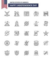 4 de julio estados unidos feliz día de la independencia icono símbolos grupo de 25 líneas modernas de bar wisconsin libro mapa de estados unidos editable día de estados unidos elementos de diseño vectorial vector