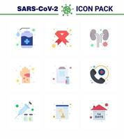 Covid19 icon set for infographic 9 Flat Color pack such as germ bacterial medical kidney infected viral coronavirus 2019nov disease Vector Design Elements