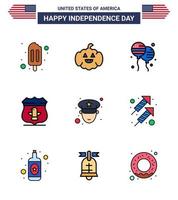 9 iconos creativos de estados unidos signos de independencia modernos y símbolos del 4 de julio del oficial de celebración hombre volador elementos de diseño de vector de día de estados unidos editables estadounidenses