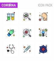 9 Filled Line Flat Color Corona Virus pandemic vector illustrations care hand cough glove sick viral coronavirus 2019nov disease Vector Design Elements