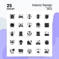 25 conjunto de iconos de diseño de interiores 100 archivos editables eps 10 ideas de concepto de logotipo de empresa diseño de icono de glifo sólido vector