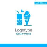 Food Juice Glass Ice Cream Cone Blue Solid Logo Template Place for Tagline vector