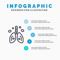 Pollution Cancer Heart Lung Organ Line icon with 5 steps presentation infographics Background vector