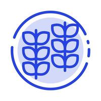 planta hoja crecimiento de la planta línea punteada azul icono de línea vector