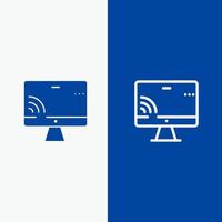 pantalla monitor pantalla línea wifi y glifo icono sólido bandera azul línea y glifo icono sólido bandera azul vector