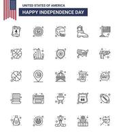 Modern Set of 25 Lines and symbols on USA Independence Day such as country boot american shose state Editable USA Day Vector Design Elements