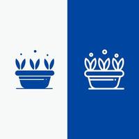 Growth Leaf Plant Spring Line and Glyph Solid icon Blue banner Line and Glyph Solid icon Blue banner vector