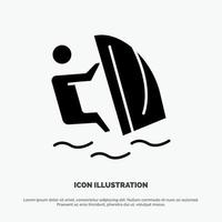 Surfer Surfing Water Wind Sport solid Glyph Icon vector