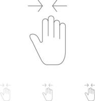 Hand Gesture Pinch Arrow zoom in Bold and thin black line icon set vector